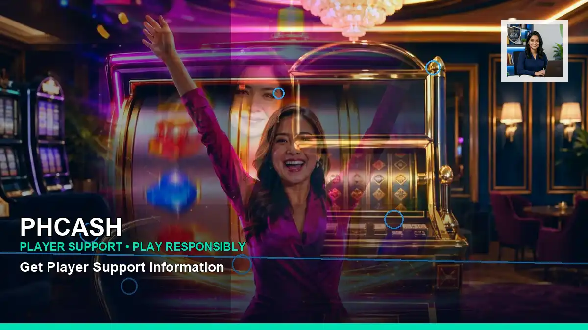 PHCASH mobile casino app screen featuring an adult female live-casino host