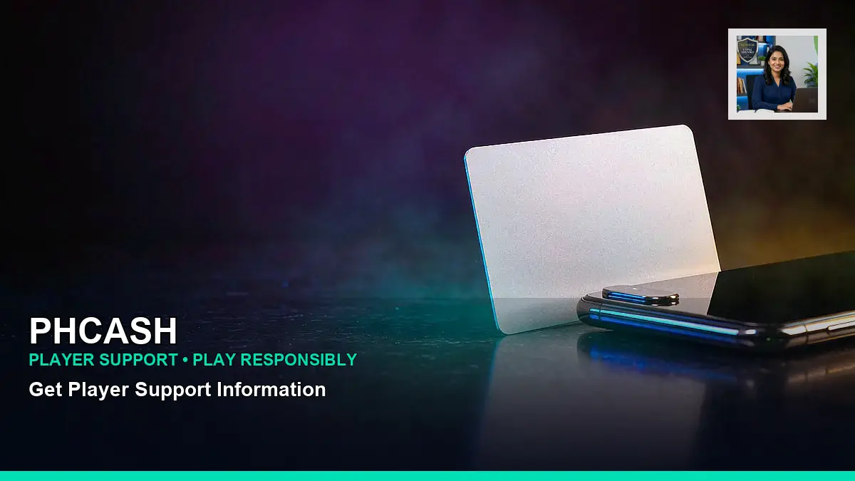 PHCASH payment methods guide with a female casino host and mobile confirmation concept